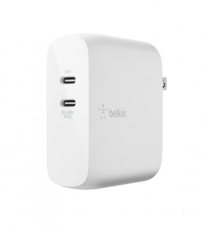 Belkin Wall USB Charger 2 USB-C (68W) Boost Charge White (WCH003dqWH) (By SuperTStore) 